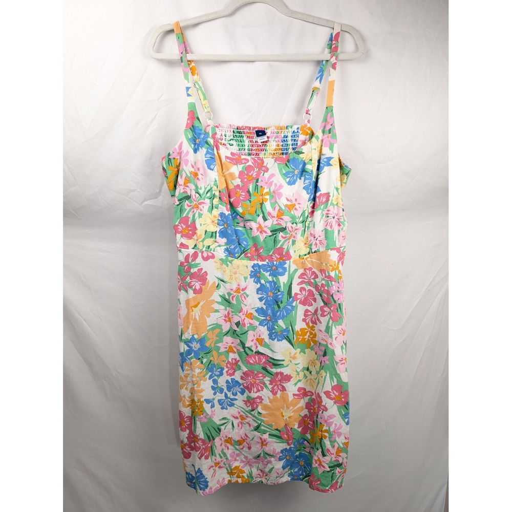 Floral Linen Garden Party Mini Sun Dress Size XL Multicolor Garden Party Pockets - Picture 2 of 10